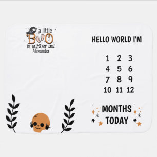 a little boo is almost due Halloween milestone Baby Blanket