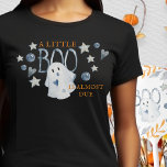 A Little Boo is Almost Due Halloween T-Shirt<br><div class="desc">Halloween mommy-to-be t-shirt and perfect for the hostess of an October or Little Boo Halloween baby shower. This watercolor design has a gender neutral color palette with orange, grey and storm blue. It features a cute little ghost, stars and love hearts with orange wording. Matching items can be found in...</div>