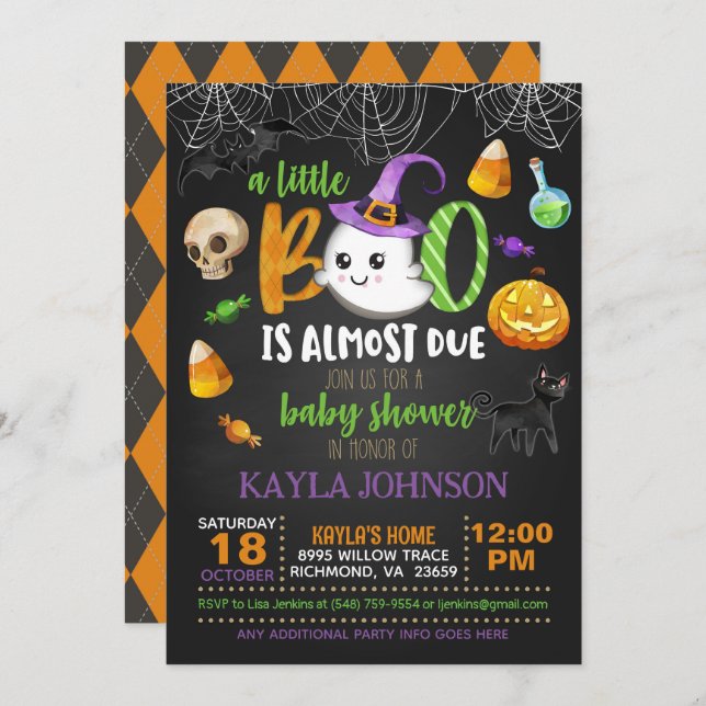 A Little Boo is Almost Due Invitation - Blk  (Front/Back)