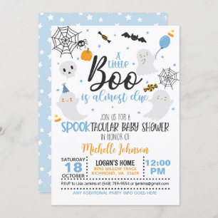 A Little Boo is Almost Due Invitation - Blue/Wh