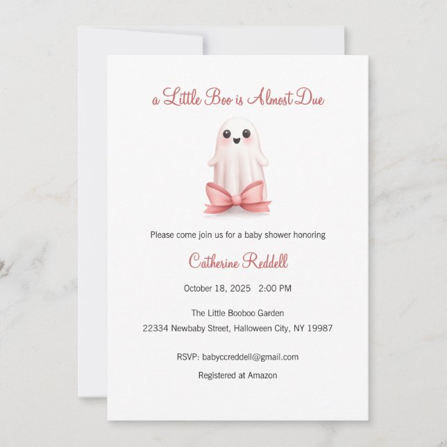 A Little Boo is Almost Due Invitation, Halloween Invitation (Front)