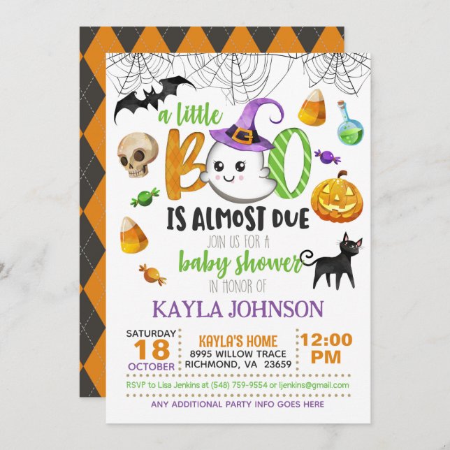 A Little Boo is Almost Due Invitation - White (Front/Back)