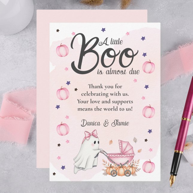 A Little Boo Is Almost Due Pink Baby Shower Thank You Card (A Little Boo Is Almost Due Pink Baby Shower Thank You Card)