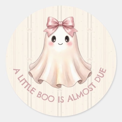 A Little Boo Is Almost Due Pink Bow Ghost Classic Round Sticker