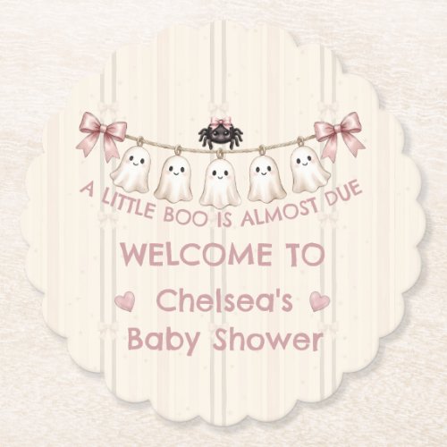 A Little Boo Is Almost Due Pink Bow Ghost  Paper Coaster