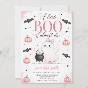 A Little Boo Is Almost Due Pink Ghost Baby Shower Invitation