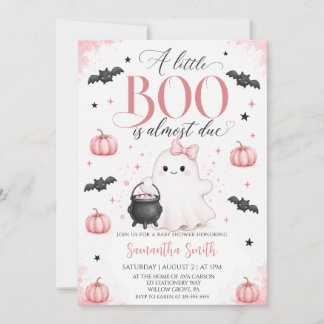 A Little Boo Is Almost Due Pink Ghost Baby Shower Invitation