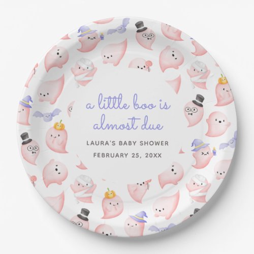 A little boo is almost due Pink Ghost Baby Shower Paper Plates