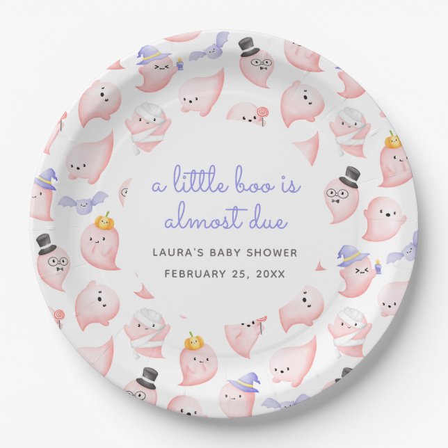 A little boo is almost due Pink Ghost Baby Shower Paper Plates (Front)