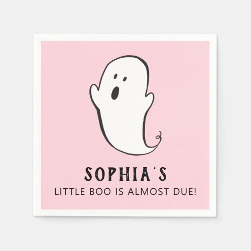 A Little Boo Is Almost Due Pink Halloween Baby Napkins