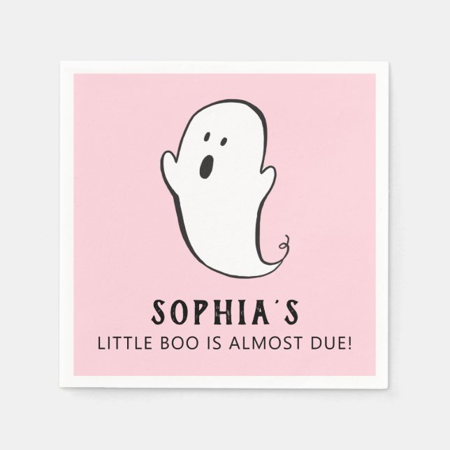 A Little Boo Is Almost Due Pink Halloween Baby Napkins (Front)