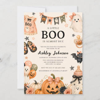 A Little Boo Is Almost Due Pink Halloween Baby Sho Invitation
