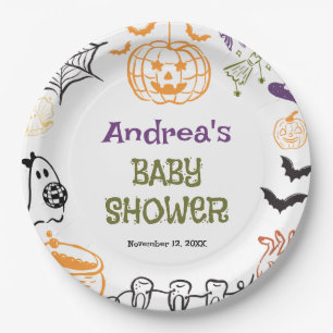 A little Boo is Almost Due Spooky Baby Shower Paper Plates