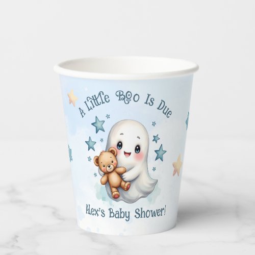 A Little Boo Is Due Adorable Baby Boy Ghost Custom Paper Cups