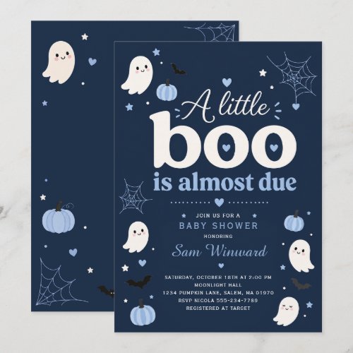 A Little Boo Is Due Blue Baby Shower Invitation
