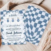 A Little Boo Is Due Blue Checkered Baby Shower