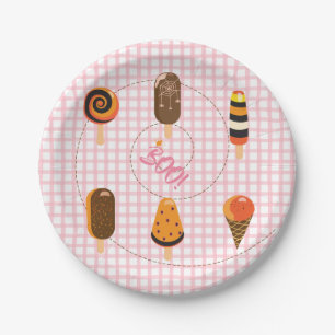 A Little Boo is Due Blush Pink Gingham Ice Cream Paper Plates