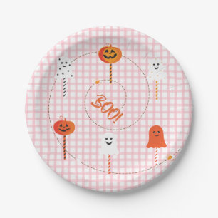 A Little Boo is Due Blush Pink Gingham Lollipops Paper Plates