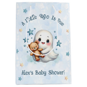A Little Boo Is Due Cute Baby Boy Ghost Custom Medium Gift Bag