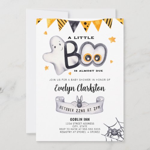 A Little Boo is Due Ghost Halloween Baby Shower Invitation