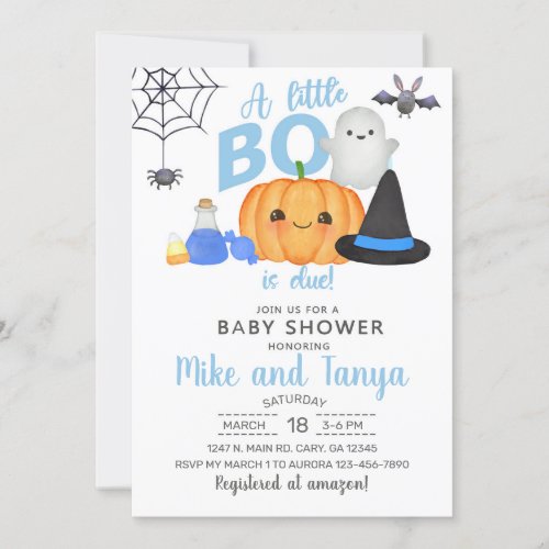 A little boo is due Halloween baby shower invite Invitation