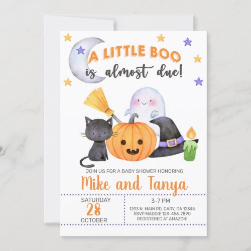 A little boo is due Halloween baby shower invite  Invitation