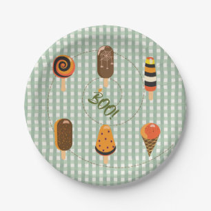A Little Boo is Due Olive Gingham Ice Cream Cute Paper Plates