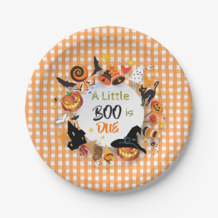 A Little Boo is Due Orange Gingham Halloween Cozy Paper Plates