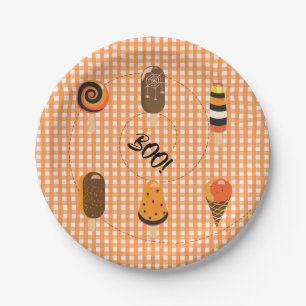 A Little Boo is Due Orange Gingham Ice Cream Cozy Paper Plates