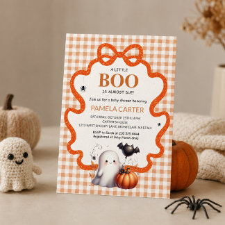 A Little Boo Is Due Orange Halloween Baby Shower Invitation