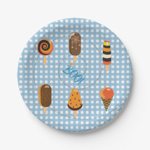 A Little Boo is Due Pale Blue Gingham Ice Cream Paper Plates
