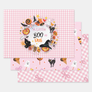 A Little Boo is Due Pink Gingham Baby Shower Wrapping Paper Sheets
