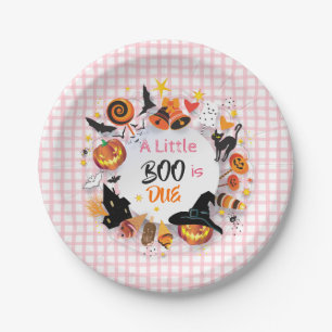 A Little Boo is Due Pink Gingham Halloween Cute Paper Plates