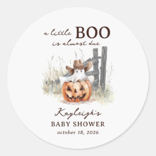 A Little Boo Is Due Western Halloween Baby Shower Classic Round Sticker
