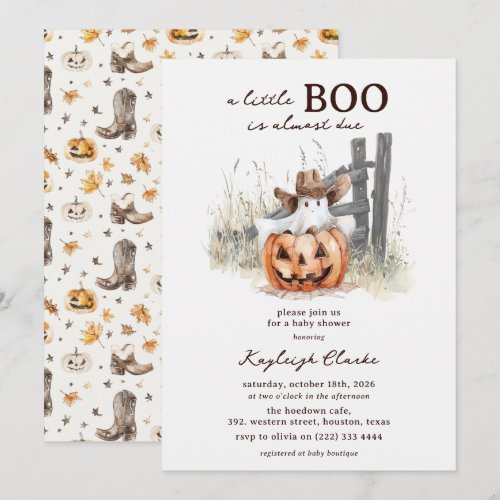 A Little Boo Is Due Western Halloween Baby Shower  Invitation