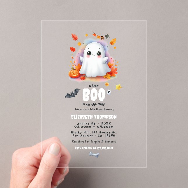 "A Little Boo is on the Way" Halloween Baby Shower Acrylic Invitations (Insitu (Handheld))