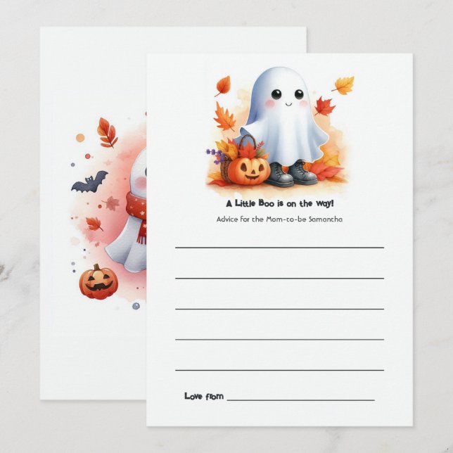 "A Little Boo is on the Way" Halloween Baby Shower Advice Card (Front/Back)