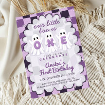 A Little Boo Is One Purple Checkered 1st Birthday