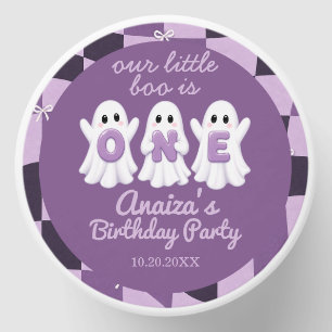 A Little Boo Is One Purple Checkered 1st Birthday Mini Candle Favors