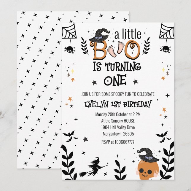 a little boo is turning one first birthday invitation (Front/Back)