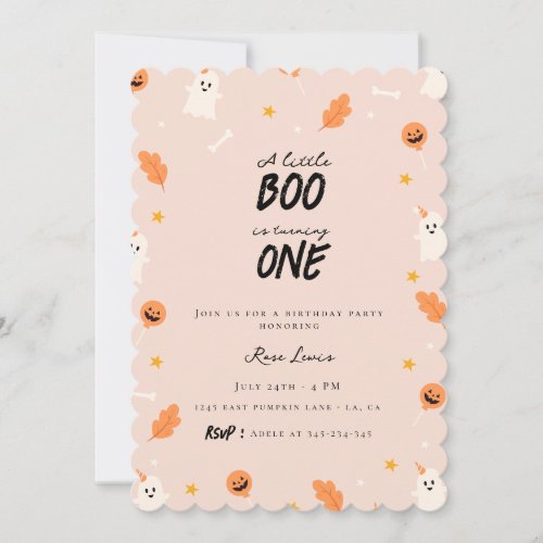 A little boo is turning one first birthday invitation