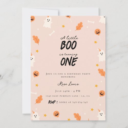 A little boo is turning one first birthday invitation