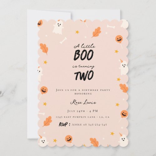 A little boo is turning two birthday invitation