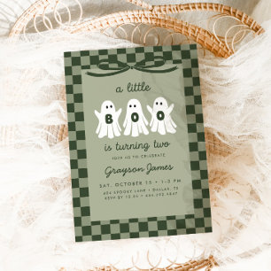 A Little Boo is Turning Two Vintage Green Birthday Invitation
