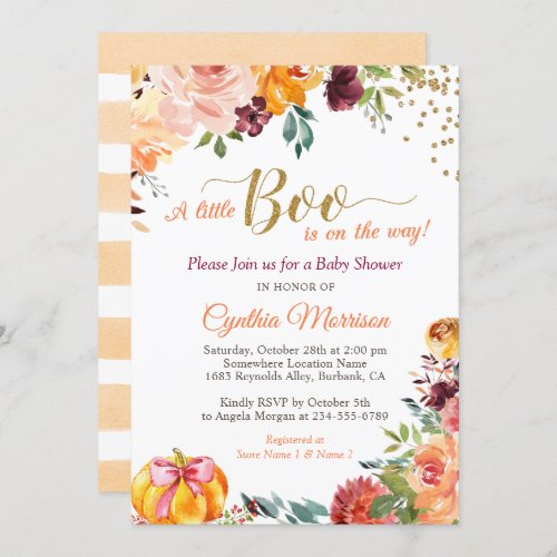 A little Boo On the Way Gold Autumn Baby Shower  Invitation