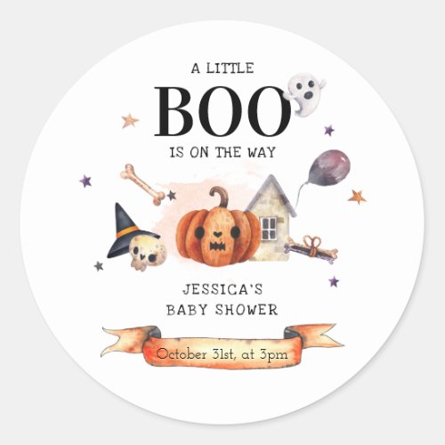 A Little Boo on the Way Halloween Baby Shower Classic Round Sticker