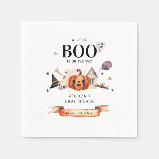 A Little Boo on the Way Halloween Baby Shower Napkins (Front)