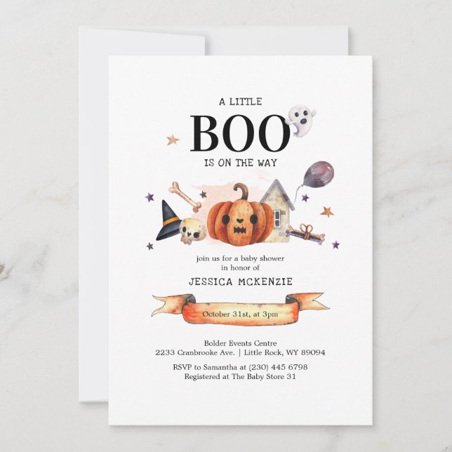 A Little Boo on Way Halloween Baby Shower Invitation (Front)