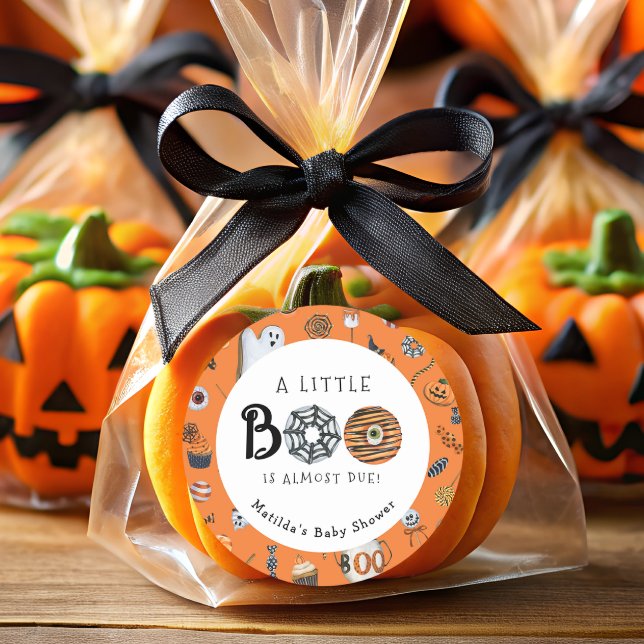 A Little Boo Orange Baby Shower  Classic Round Sticker (Creator Uploaded)