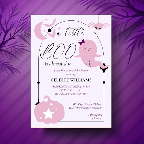 A little boo pastel pink Halloween baby shower Invitation